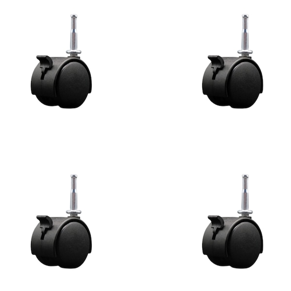 2'' Chair Casters Nylon Twin Wheel with Brakes 5/16'' Grip Neck Stem, 4PK